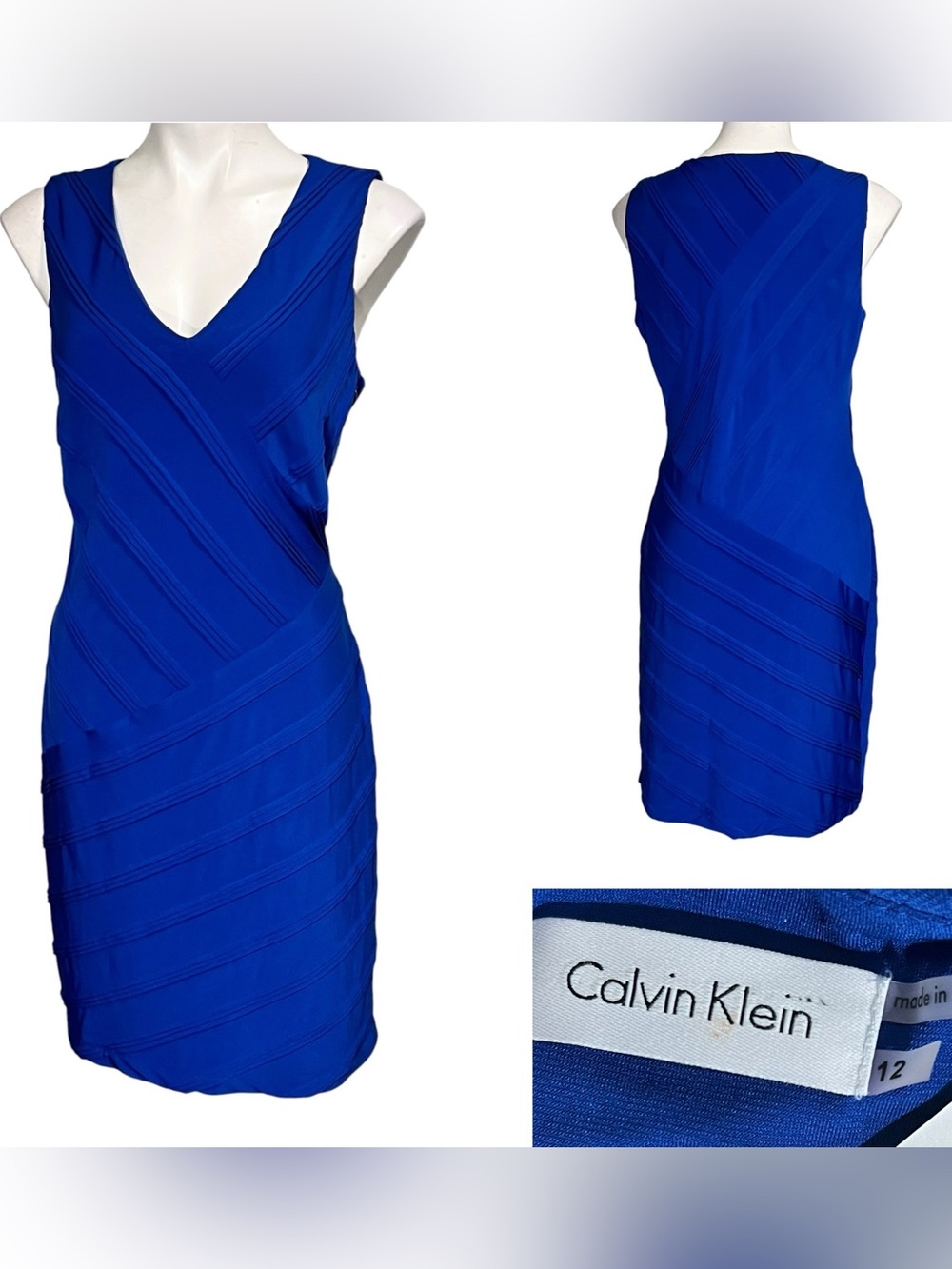 Calvin Klein dress 12 V-Neck sleeveless Sheath stretch knee length cocktail